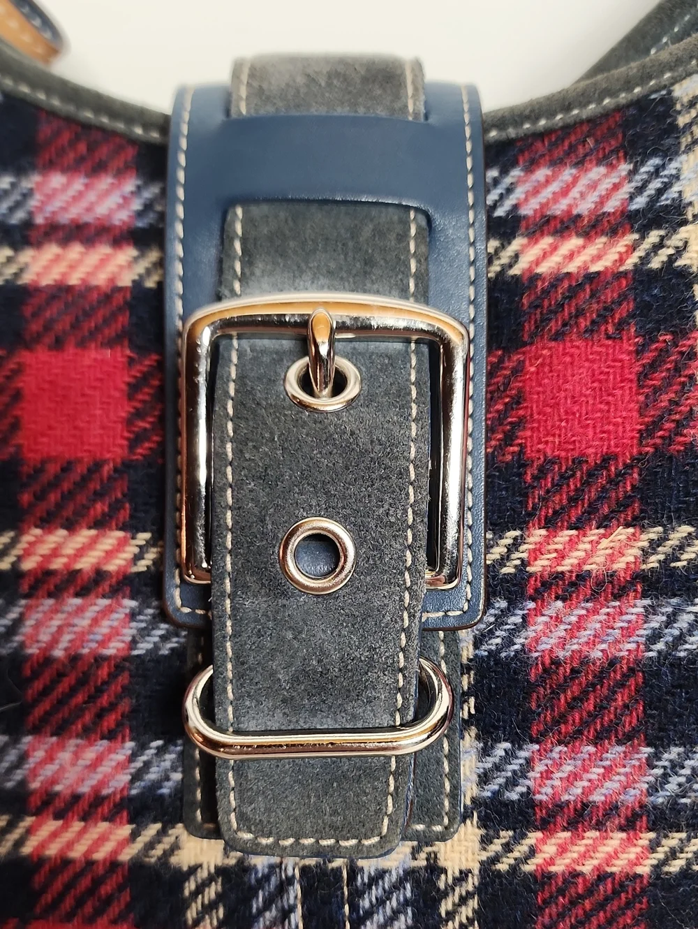 Coach Rare Vintage Suede Hampton 100% Wool Plaid Red & Blue Hobo Shoulder Bag